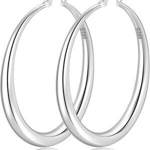 Elegant Large Sterling Silver Hoop Earrings for Women, Hypoallergenic, Lightweig